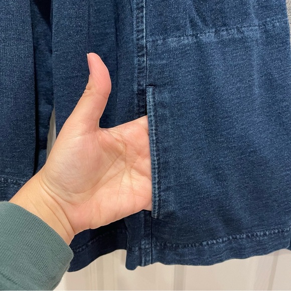 J. Jill Pure Indigo Hooded Cardigan Women’s Large Navy Long Open Stretch Pockets - Picture 3 of 8